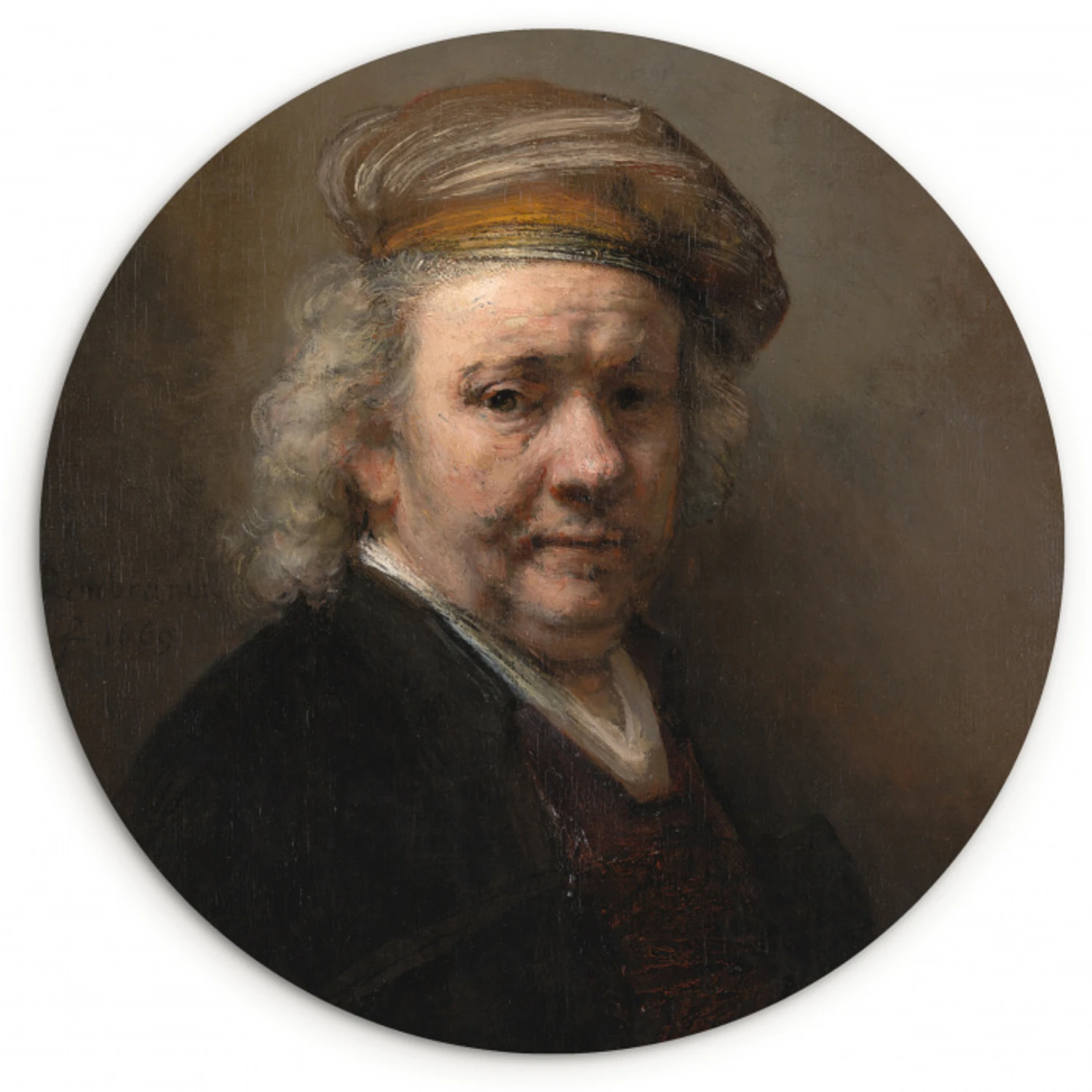 Zelfportret - Schilderij van Rembrandt van Rijn Wandcirkel kunststof plaat 5mm dik klein -3d