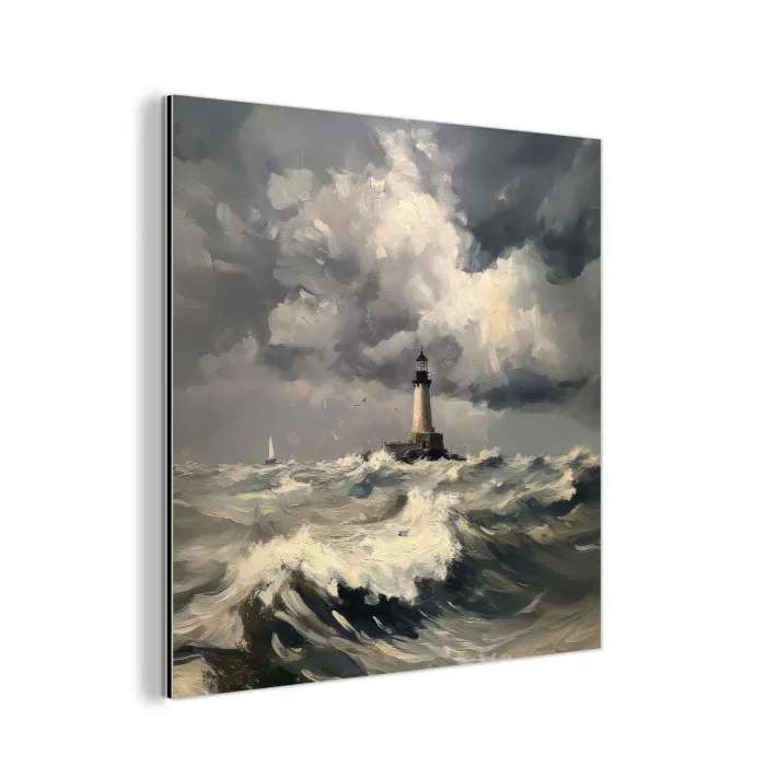Vuurtoren - Golven - Storm aluminium wit klein -3d