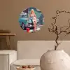 Auto - Vrouw - Groen Wandcirkel behangsticker klein -sfeer1
