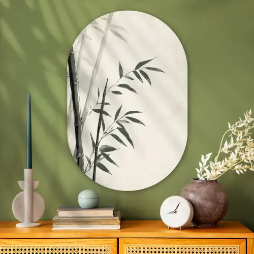 Japandi - Bamboe - Beige Wandcirkel Ovaal Glas middel -sfeer2
