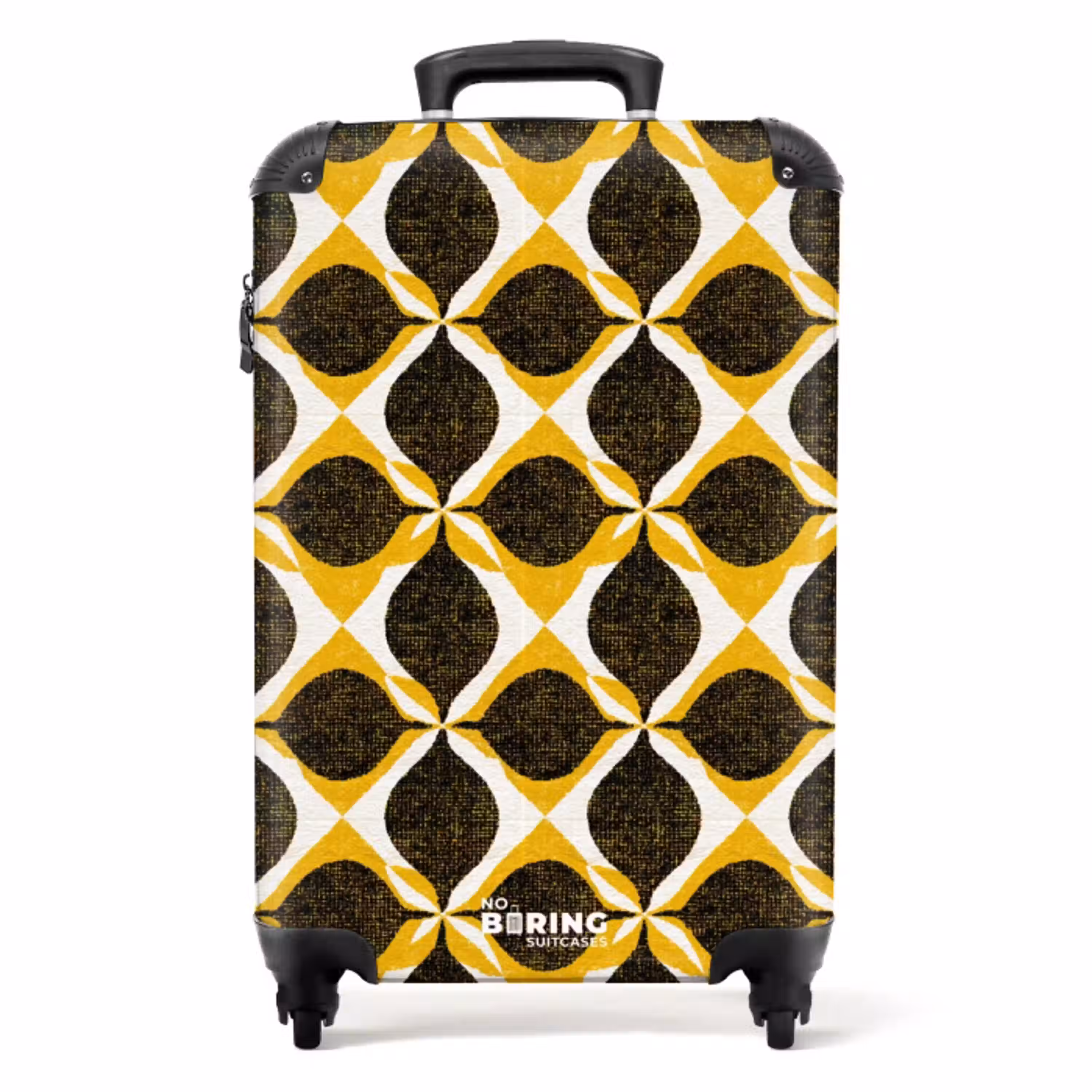 Geel - Zwart - Geometrisch - Retro - Textuur NBS - Handbagage koffer - Volwassenen Unisex middel -productfoto_recht