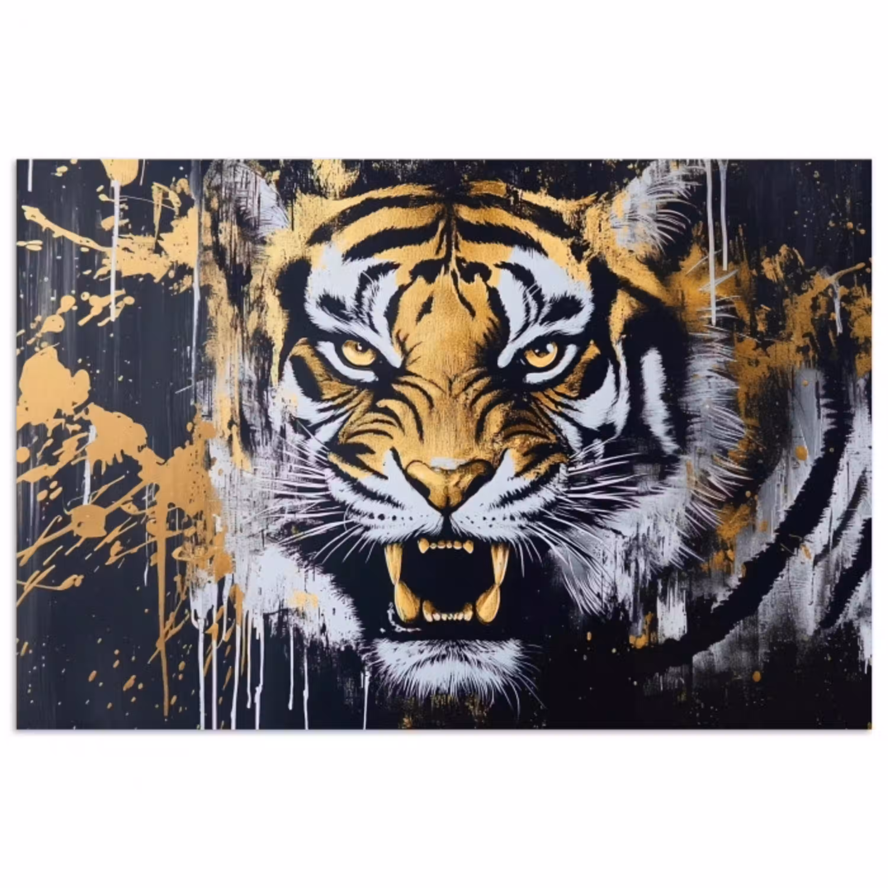 Tijger - Verfspatten - Goud poster papier klein -3d