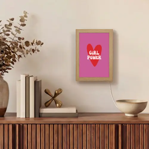 Girl power - Hart - Roze - Rood Light Box met kabel (Tafellamp) klein -sfeer2