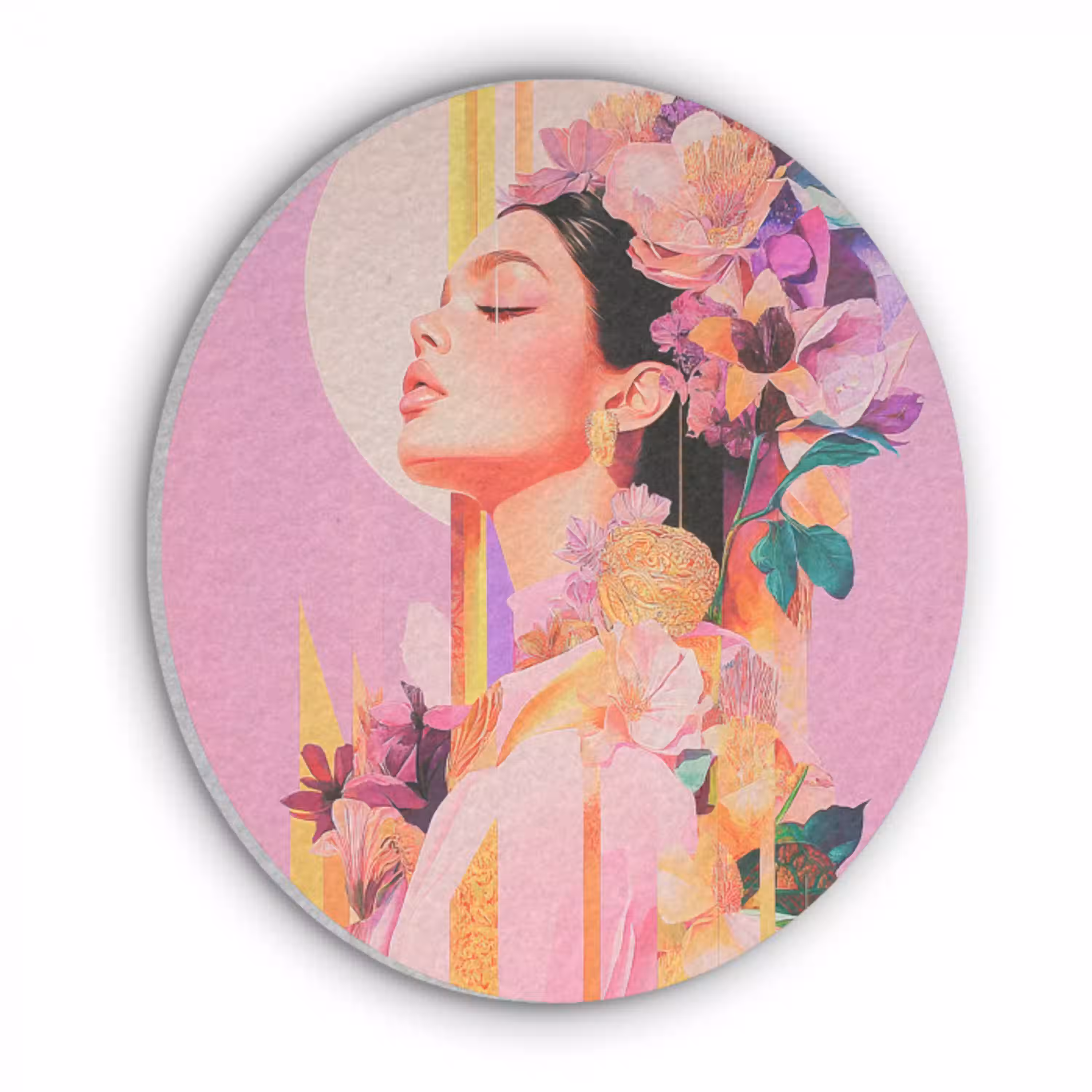 Vrouw - Bloemen - Paars - Abstract Akoestische PET Vilt - Rond klein -3d