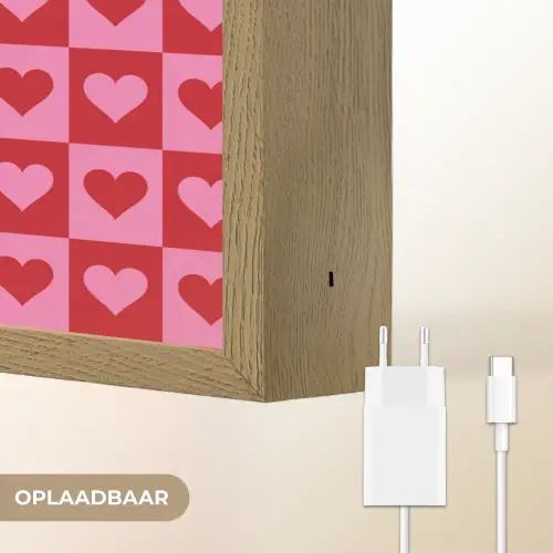 Rood - Roze - Schaakbord - Valentijn Light Box met batterij (Wandlamp) middel -USP_websiteoplaadbaarNL
