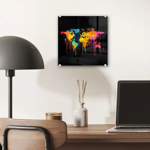Wereldkaart - Verf - Kleurrijk - Graffiti - Wereld plexiglas 5mm klein -sfeer6