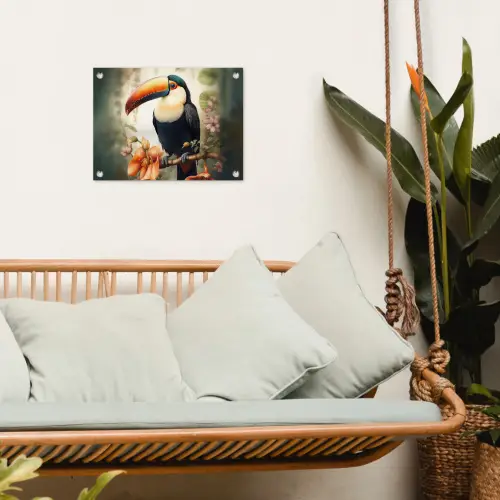 Toekan - Vogel - Bloemen - Planten tuinposter los doek klein -sfeer7
