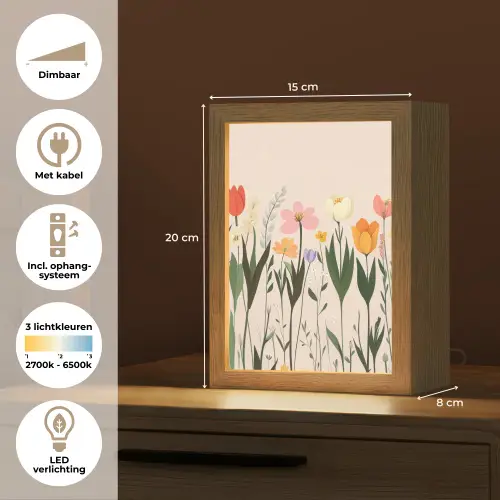 Pasteltinten - Bloemen - Illustratie Light Box met kabel (Tafellamp) klein -USP_NL