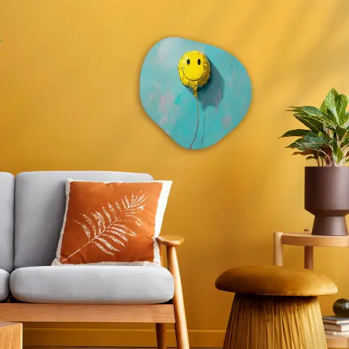 Ballon - Geel - Smiley Wandcirkel Organisch Forex 3mm klein -sfeer4
