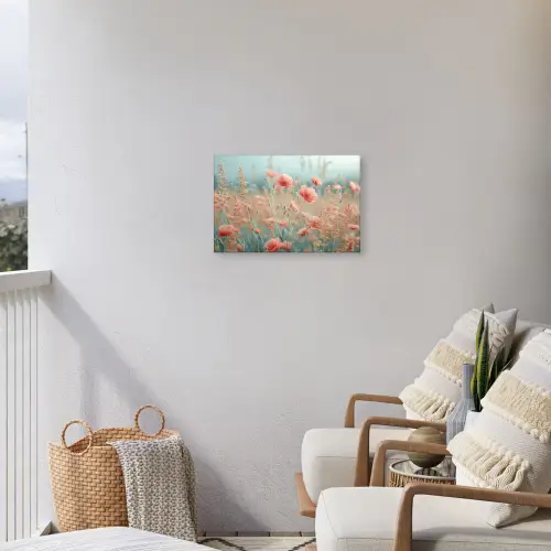 Dromerig veld van klaprozen Tuinposter op houten frame 2 cm dik klein -sfeer1