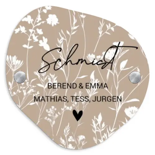Beiges Blumenmuster - Elegant Naambord Organisch middel -3d