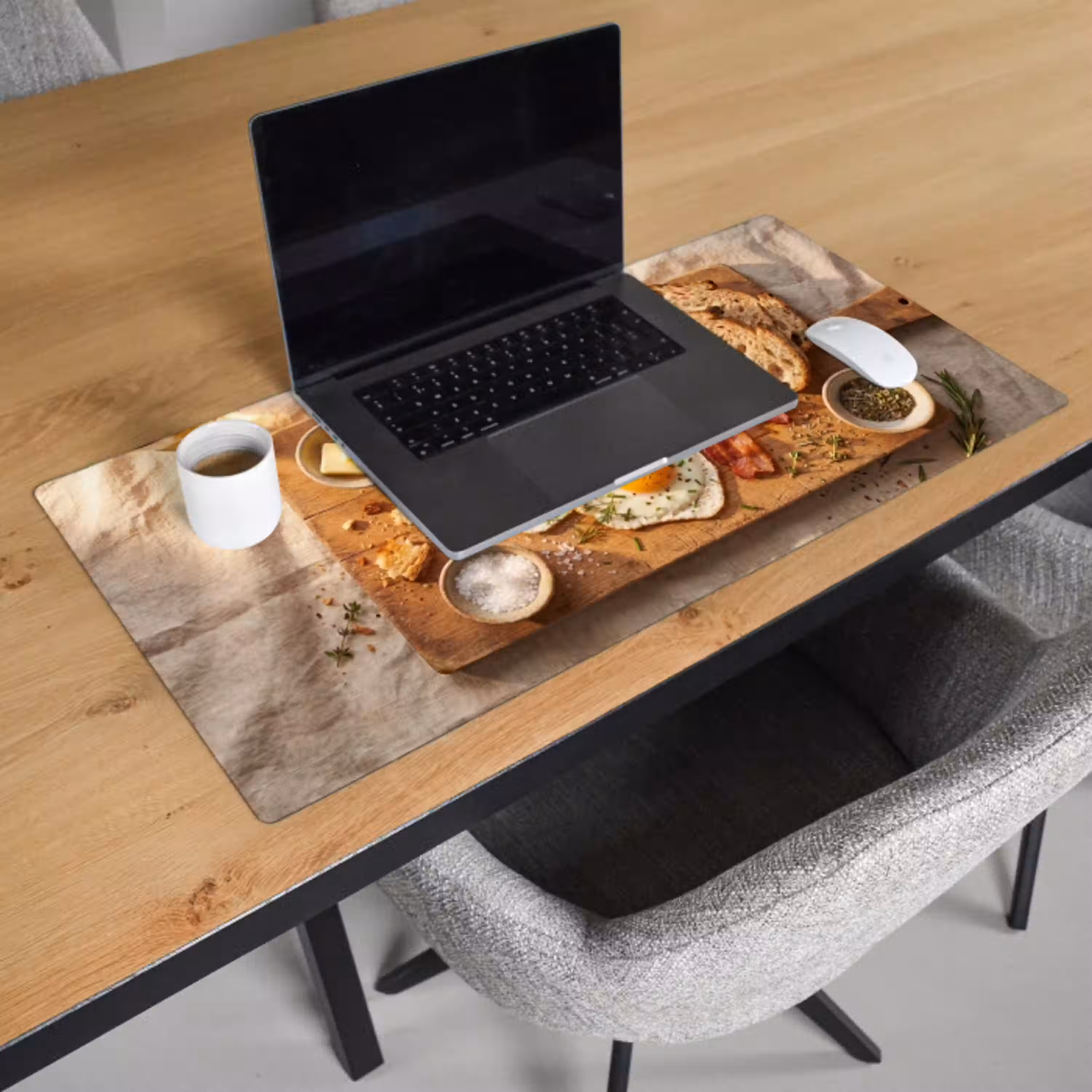 Eten - Ontbijt - Hout - Rustiek - Geel Muismat XXL klein -sfeer1