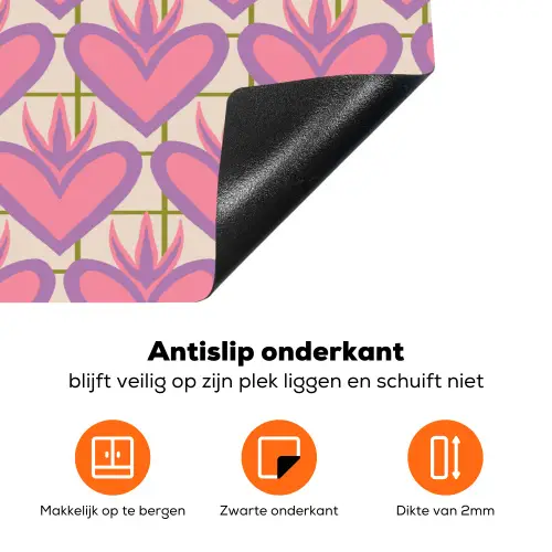 Patroon - Roze - Hartjes Inductie beschermer vinyl 3mm klein 276 -zzzzzzz-td-onderkant