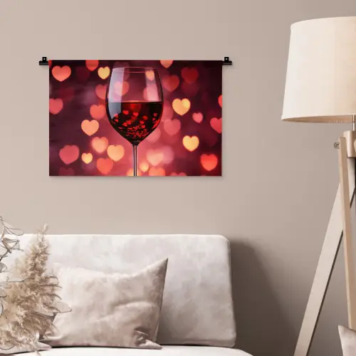 Rood - Wijn - Hartjes Wandkleed katoen klein -sfeer4