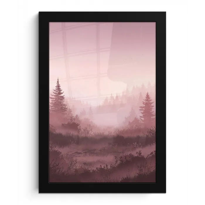 Landschap - Mistig - Roze fotolijst zwart zonder passe partout klein -3d