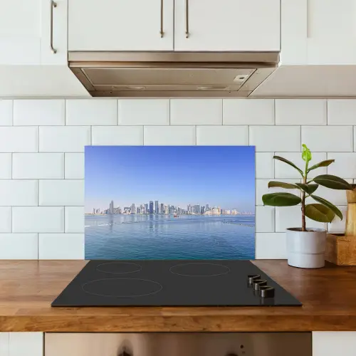 Skyline - Blauw - Zee - Gebouwen - Stad keuken achterwand spatscherm klein -sfeer2