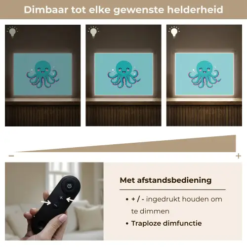 Octopus - Blauw - Gezicht Light Box met batterij (Wandlamp kind) middel -USP_dimbaarNL