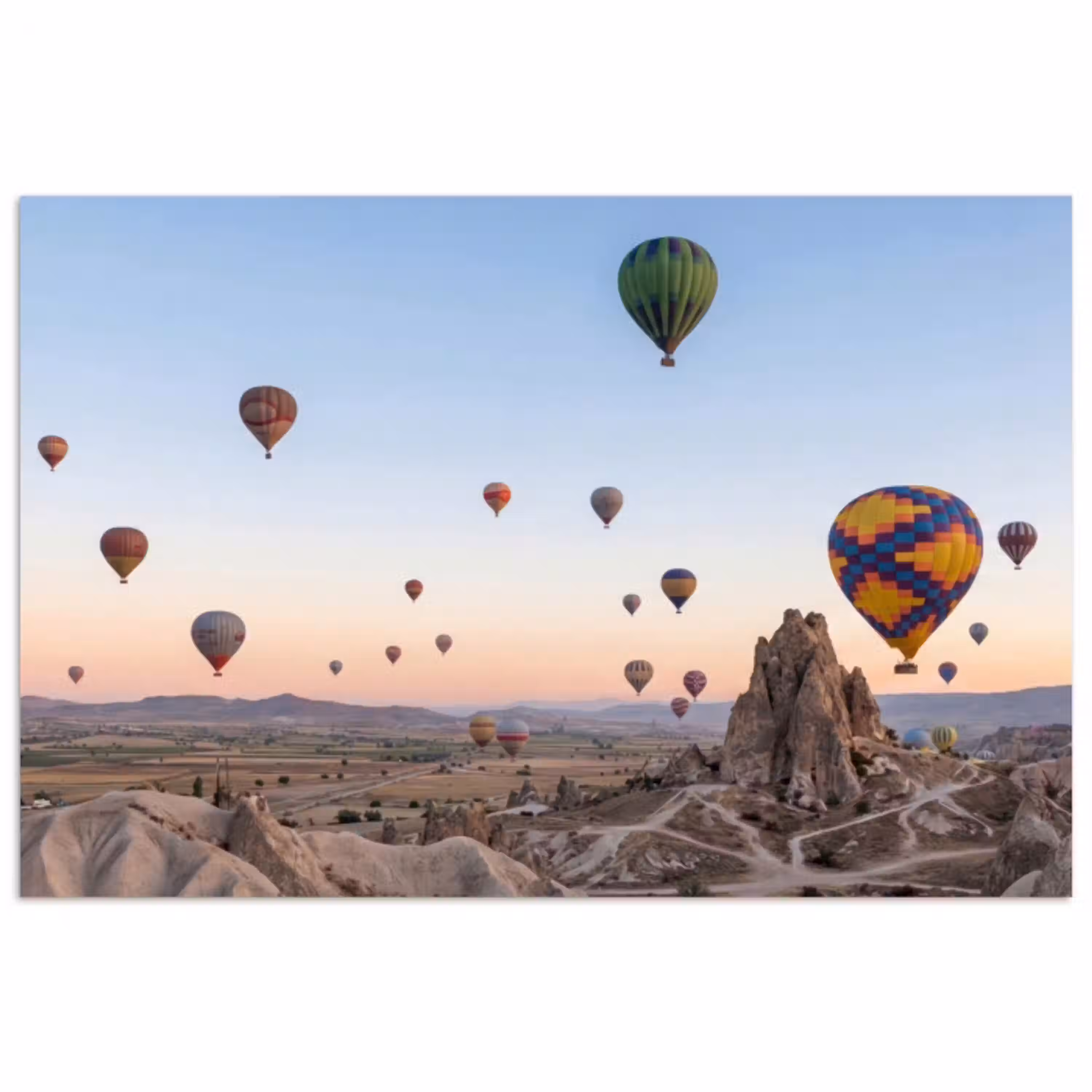 Luchtballonnen - Rotsen - Zonsopgang poster papier klein -3d
