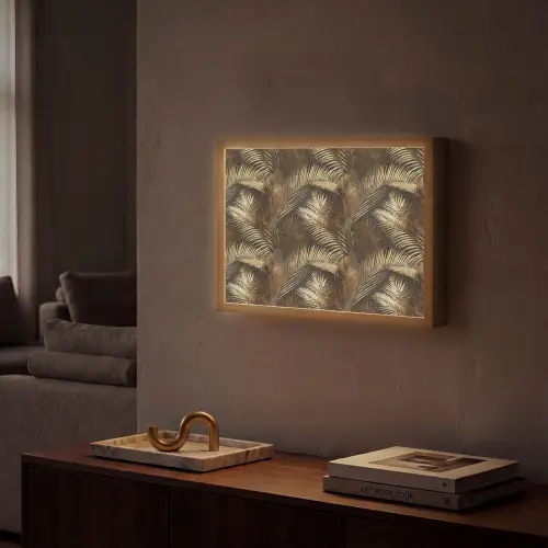 Tropisch - Bladeren - Goud Light Box met batterij (Wandlamp) middel 907 -sfeer1