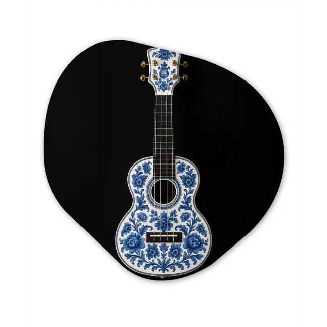 Ukelele - Delfts - Blauw - Muziek Wandcirkel Organisch Forex 3mm klein -3d