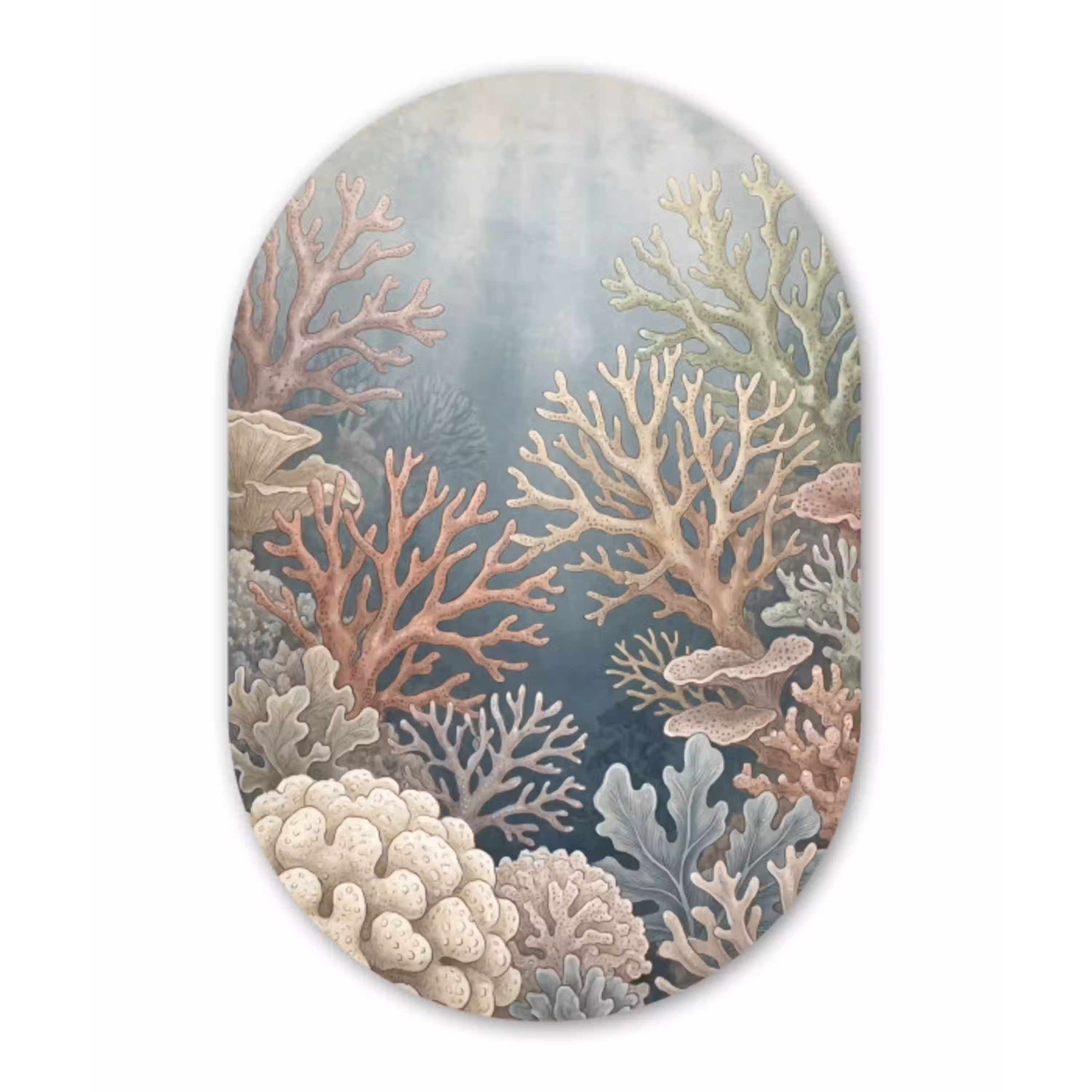 Koraal - Zeeleven - Onderwater - Illustratie - Natuur Wandcirkel Ovaal Aluminium middel -3d