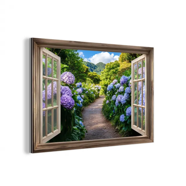 Doorkijk - Hortensia - Pad - Natuur aluminium wit klein -3d