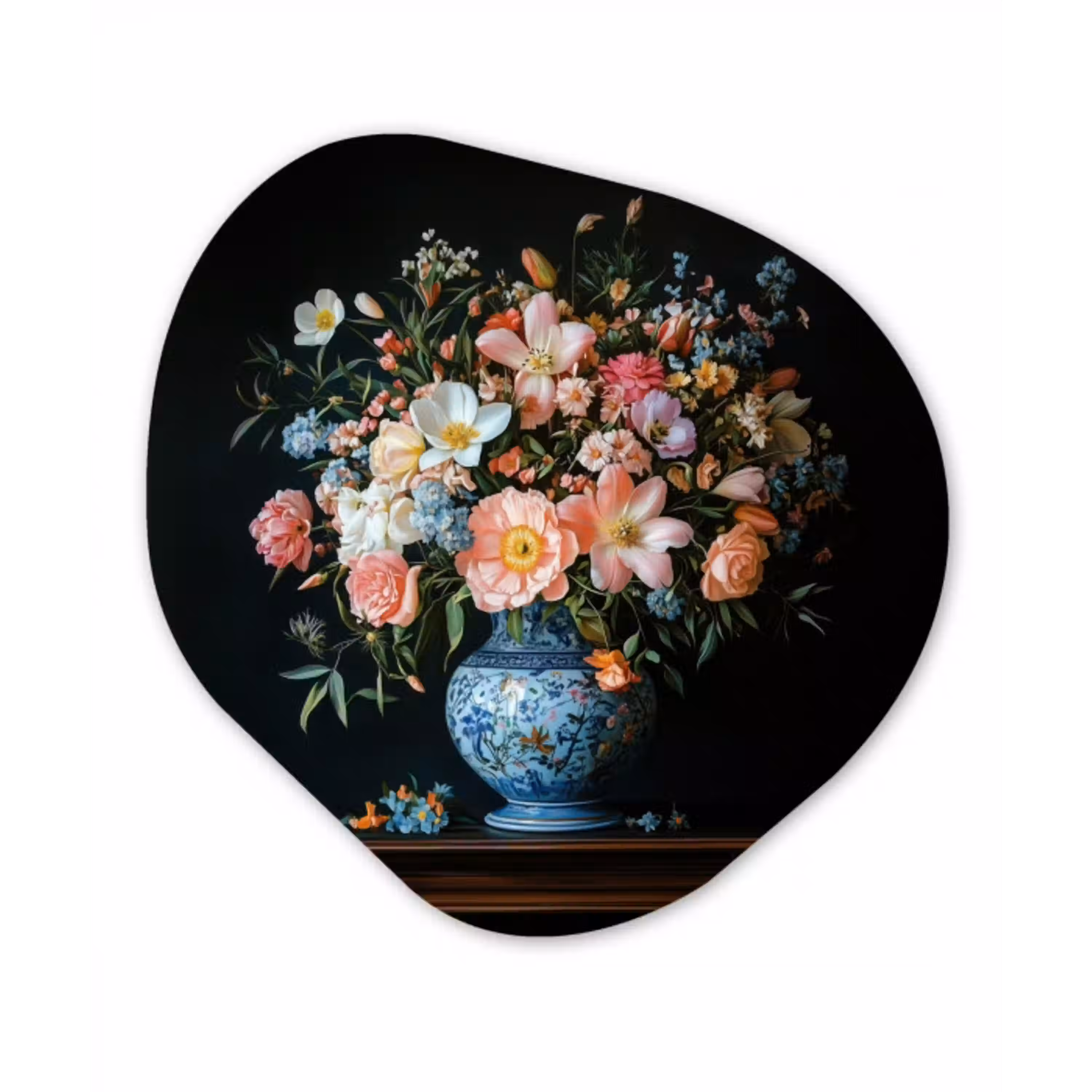 Roze - Bloemen - Vaas - Kleuren Wandcirkel Organisch Plexiglas middel -3d
