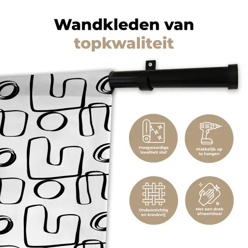 Geometrie - Zwart - Wit Wandkleed katoen klein 269 -sfeer2