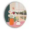 Bloemen - Koffie - Raam Akoestische PET Vilt - Rond klein -3d