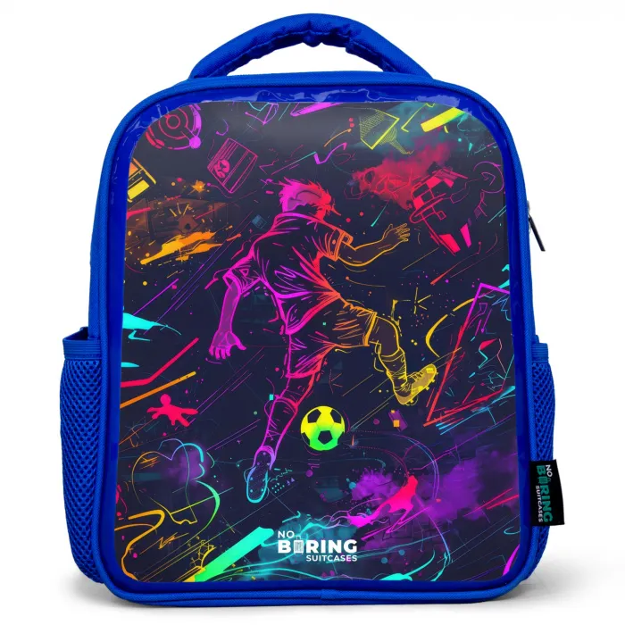Straatvoetbal in ruimtekleuren Kinderrugzak - Blauw middel -3d