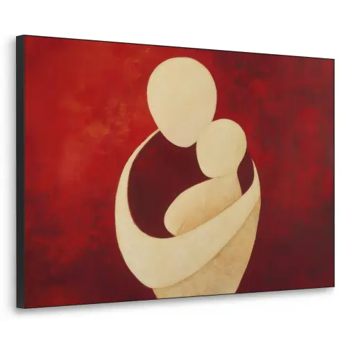 Abstract - Moeder - Kind - Rood Textielframe zwart klein -3d