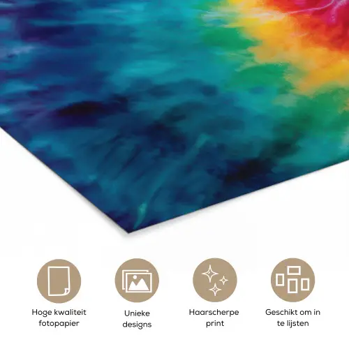 Regenboog - Tie dye - Kleurrijk - Blauw poster papier klein -closeup_NL