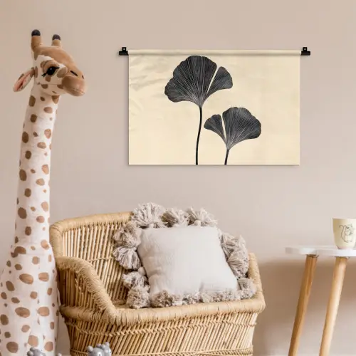 Bladeren - Minimalistisch - Zwart Wandkleed katoen klein -wsfeer5_kind