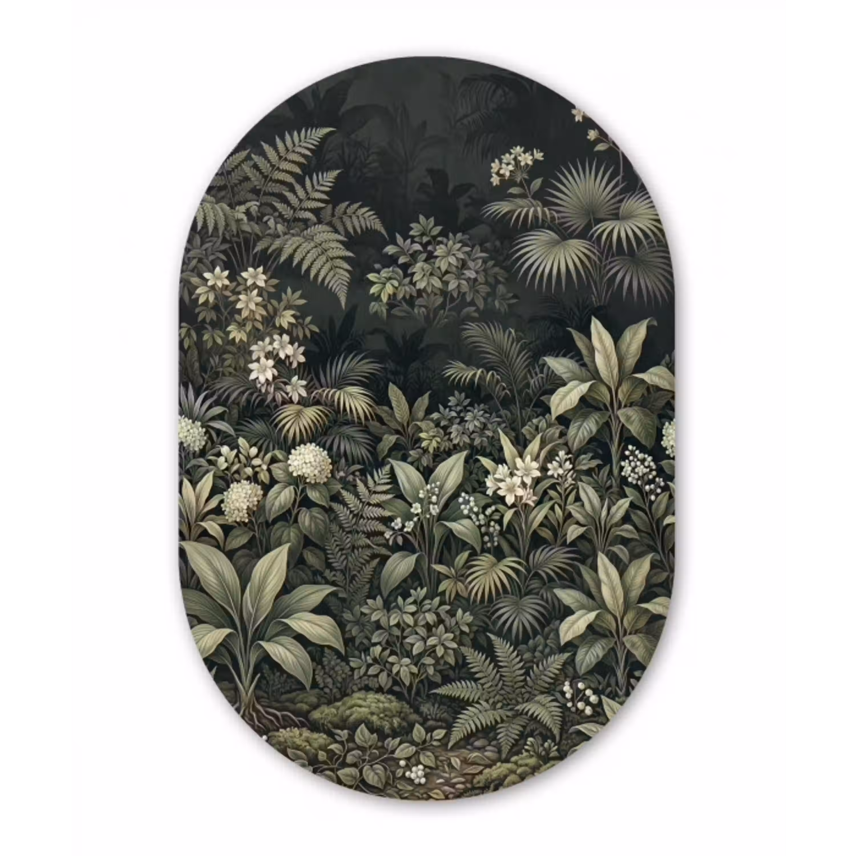 Jungle - Bladeren - Botanisch - Groen Wandcirkel Ovaal Aluminium middel -3d