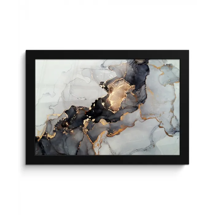 Zwart - Marmer - Luxe - Goud fotolijst zwart zonder passe partout klein -3d