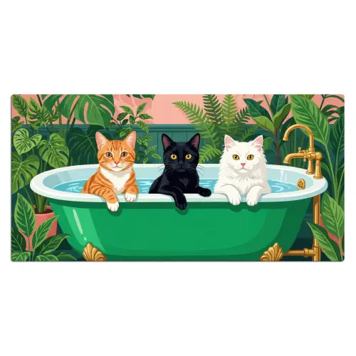 Badkamer - Kattenparade - Kleurrijk Muismat XXL klein -3d_leeg