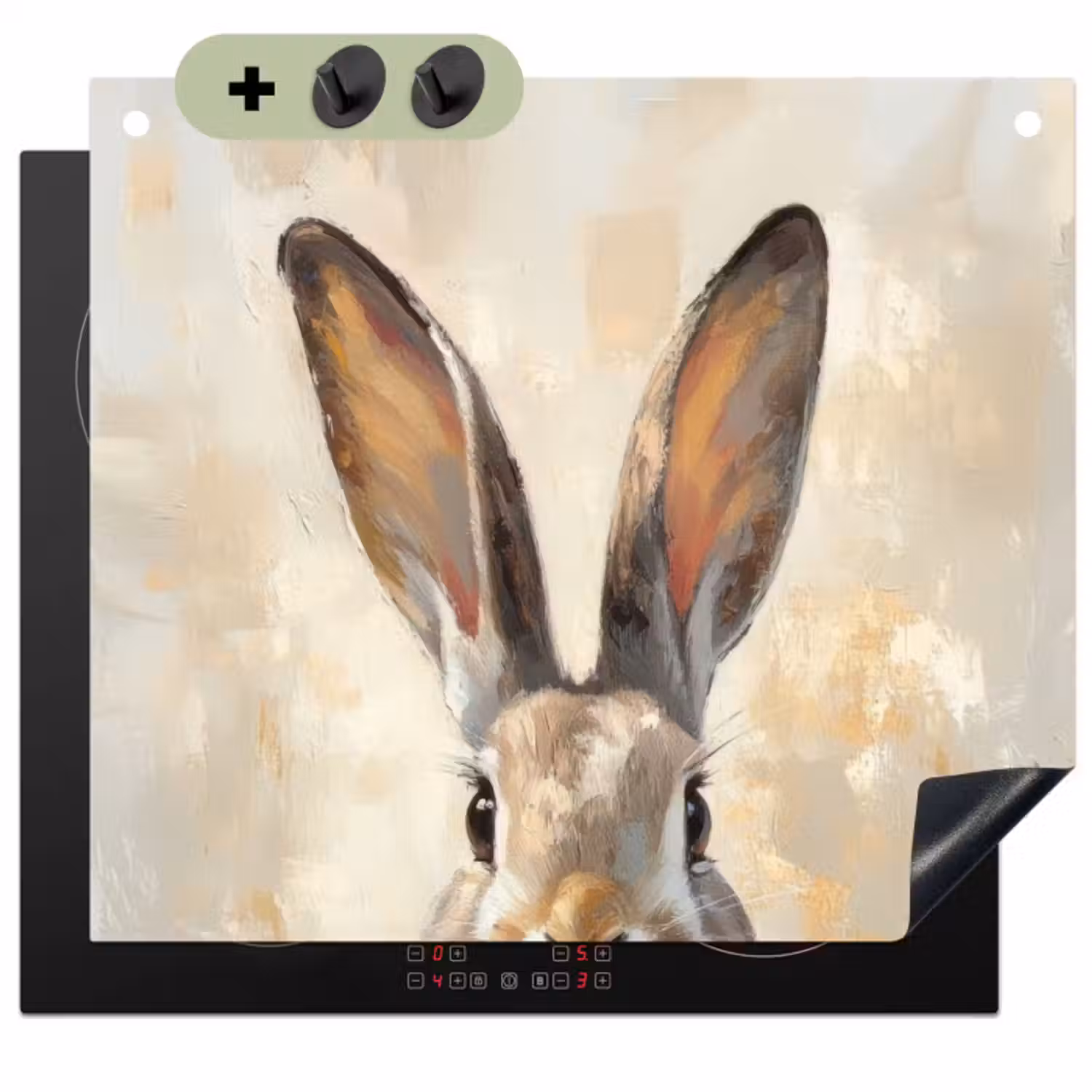 Induction Hob Cover & Splashback (2-in-1) - Hare - Ears - Brown