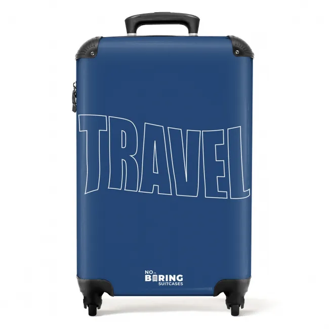 Koffer - Blauwe achtergrond met grote contourtekst Travel