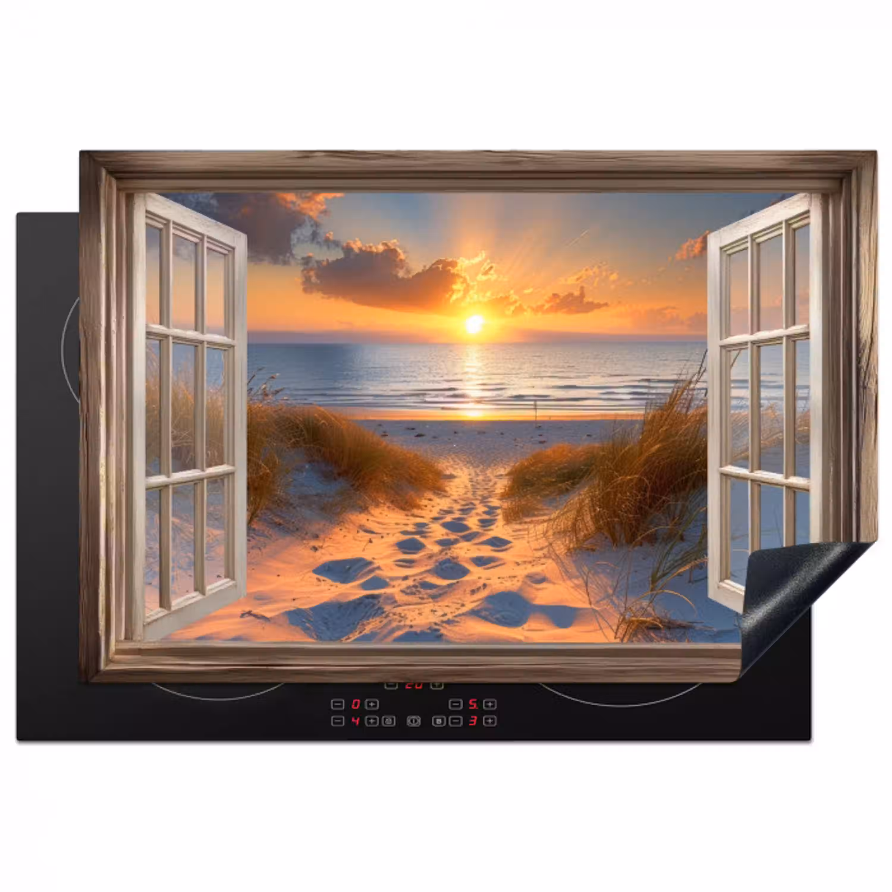 Doorkijk - Strand - Duinen - Zonsondergang Inductie beschermer vinyl 3mm klein -3d