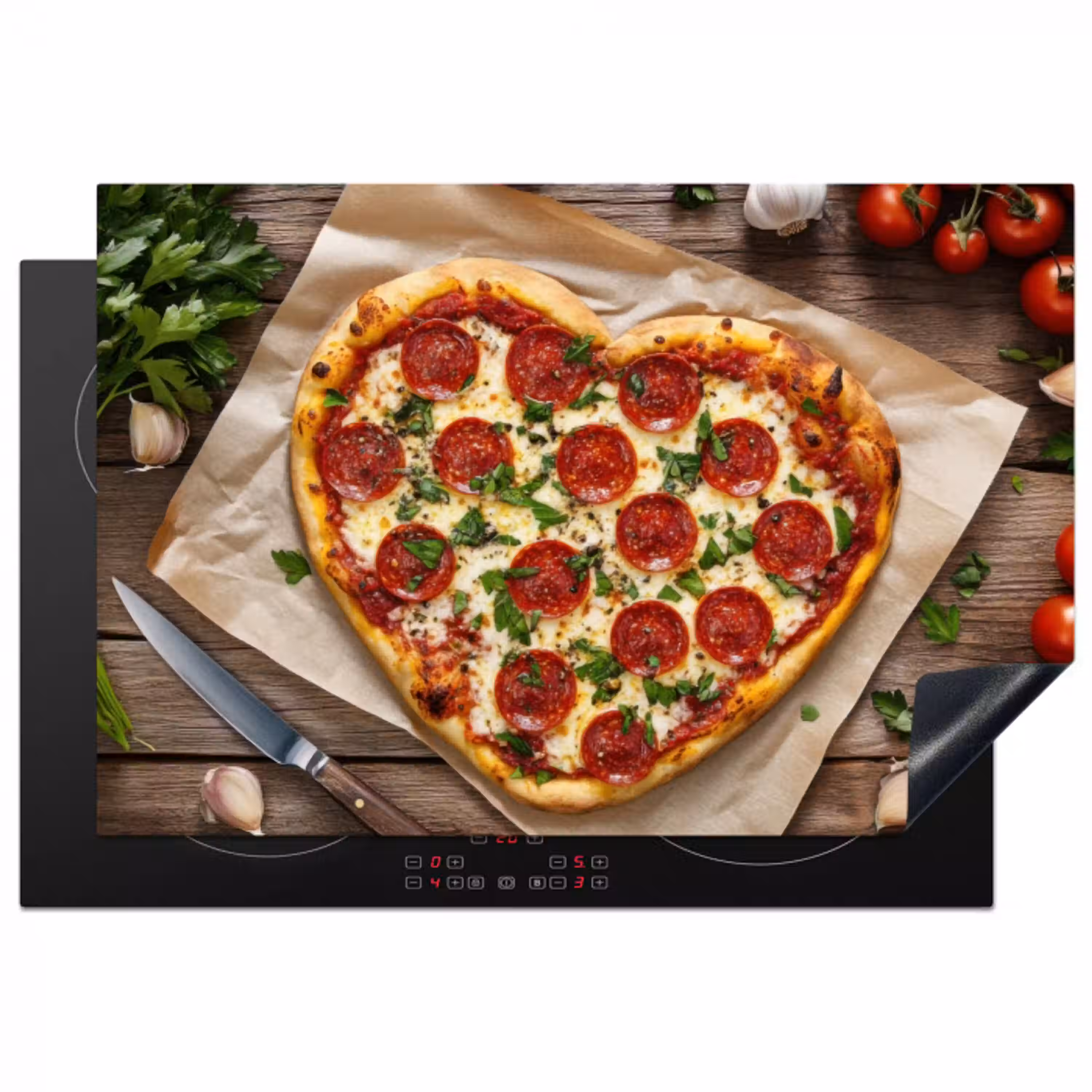 Pizza - Hart - Pepperoni - Tomaat Inductie beschermer vinyl 3mm klein -3d