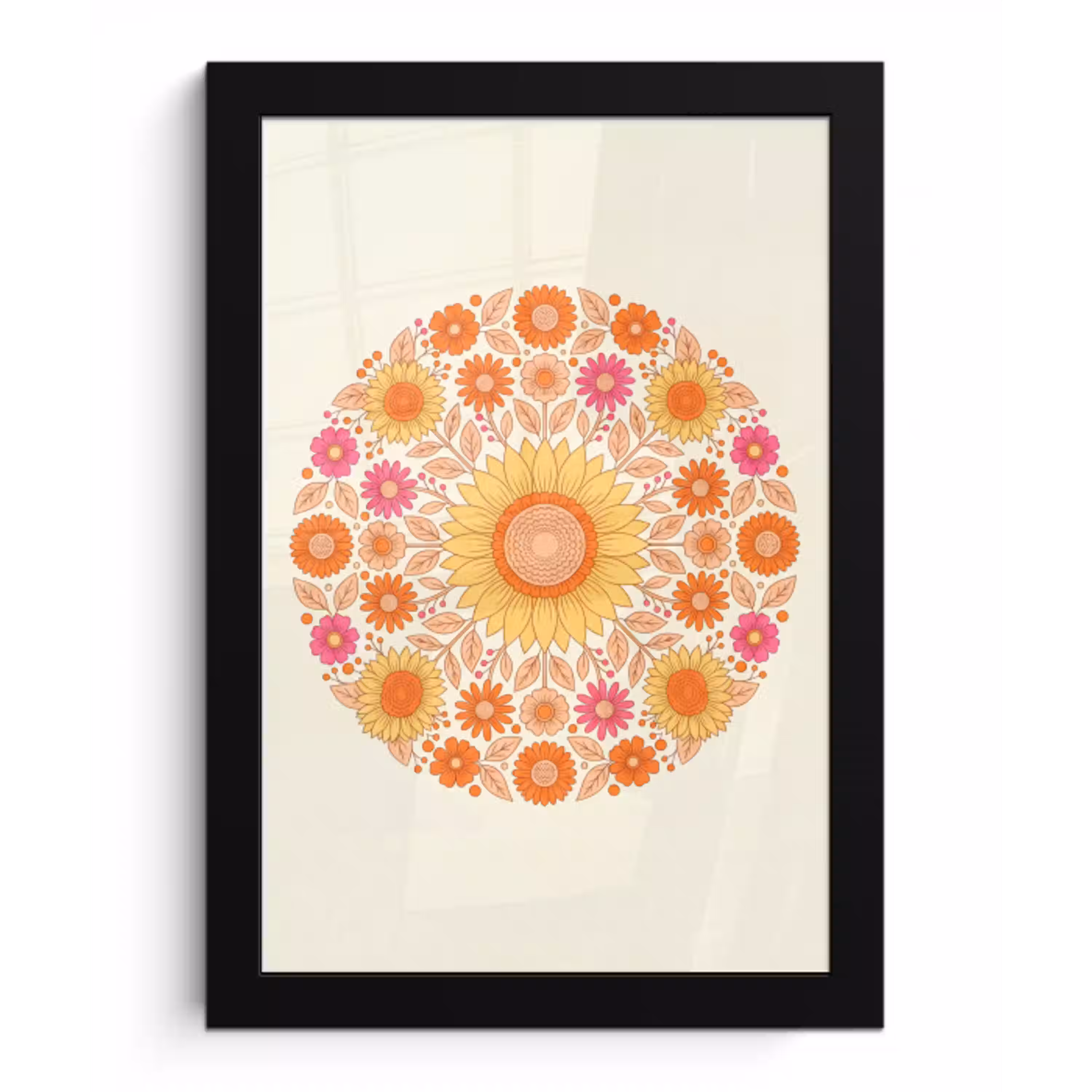 Bloemen - Mandala - Patroon - Kleurrijk fotolijst zwart zonder passe partout klein -3d
