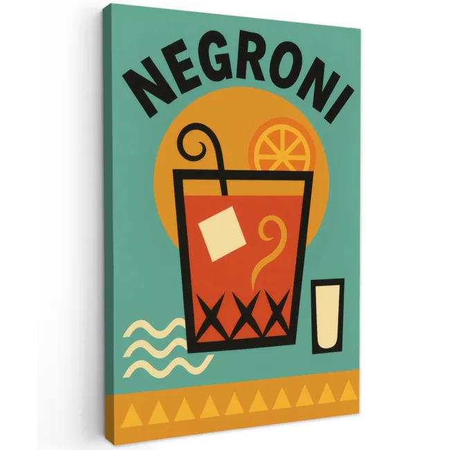 Cocktail - Negroni - Art - Sinaasappel Tuinposter op houten frame 2 cm dik klein -3d
