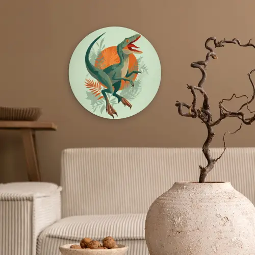 Dino - Bladeren - Grafisch - Groen Wandcirkel kunststof plaat 5mm dik klein -sfeer1