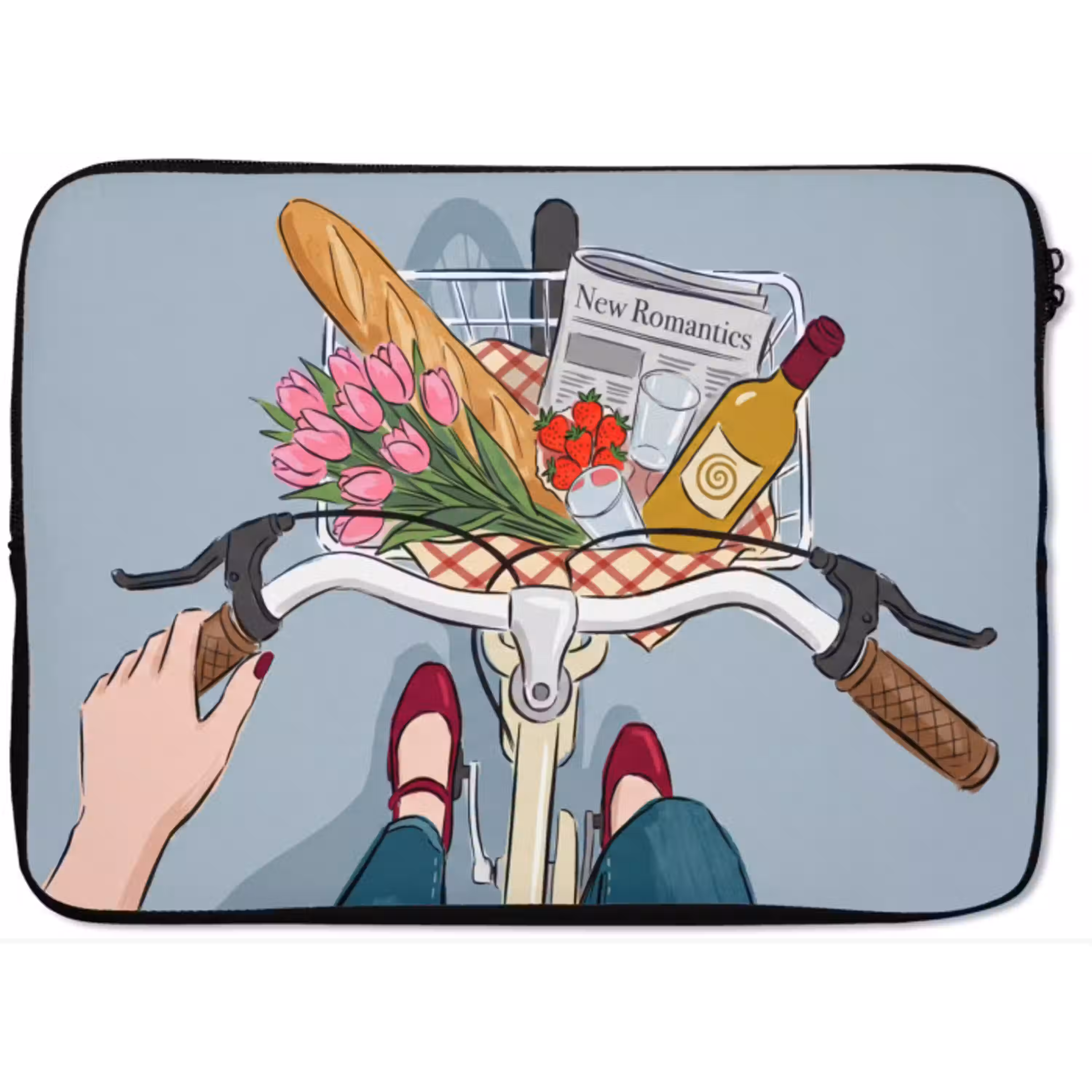 Fiets - Picknick - Zomer - Illustratie laptophoes neopreen klein -zkaufland3dotto