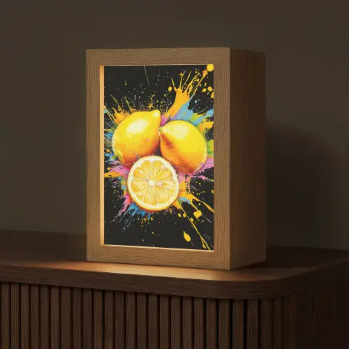 Citroen - Graffiti - Kleurrijk - Verf - Modern Light Box met kabel (Tafellamp) klein -z3d_website