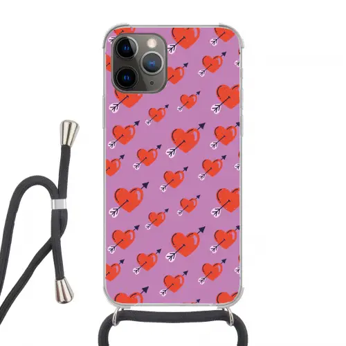 Hartjes - Rood - Paars - Print - Liefde Hoesje iPhone 12 Pro met koord klein -3d