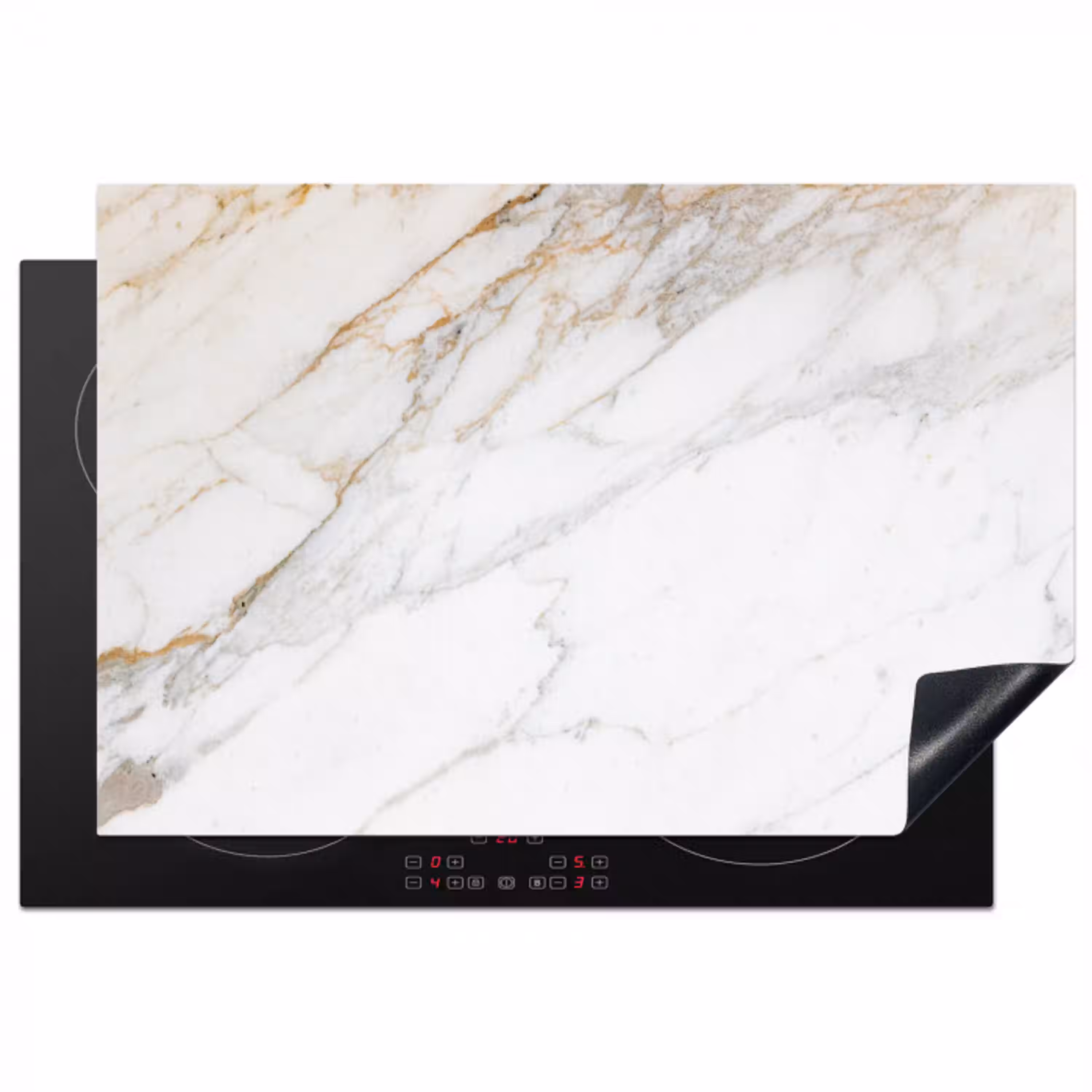 Marmer - Steen - Wit - Goud - Marmerlook - Steen - Luxe Inductie beschermer vinyl 3mm klein -3d
