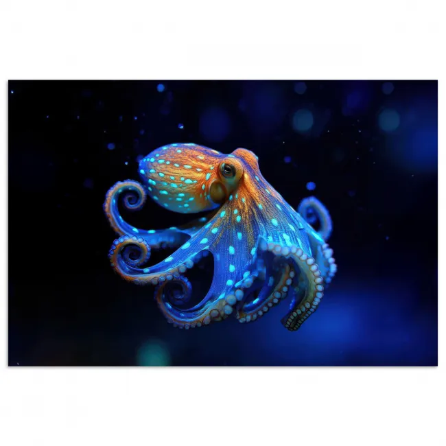 Octopus - Stippen - Blauw - Zee poster papier klein -3d