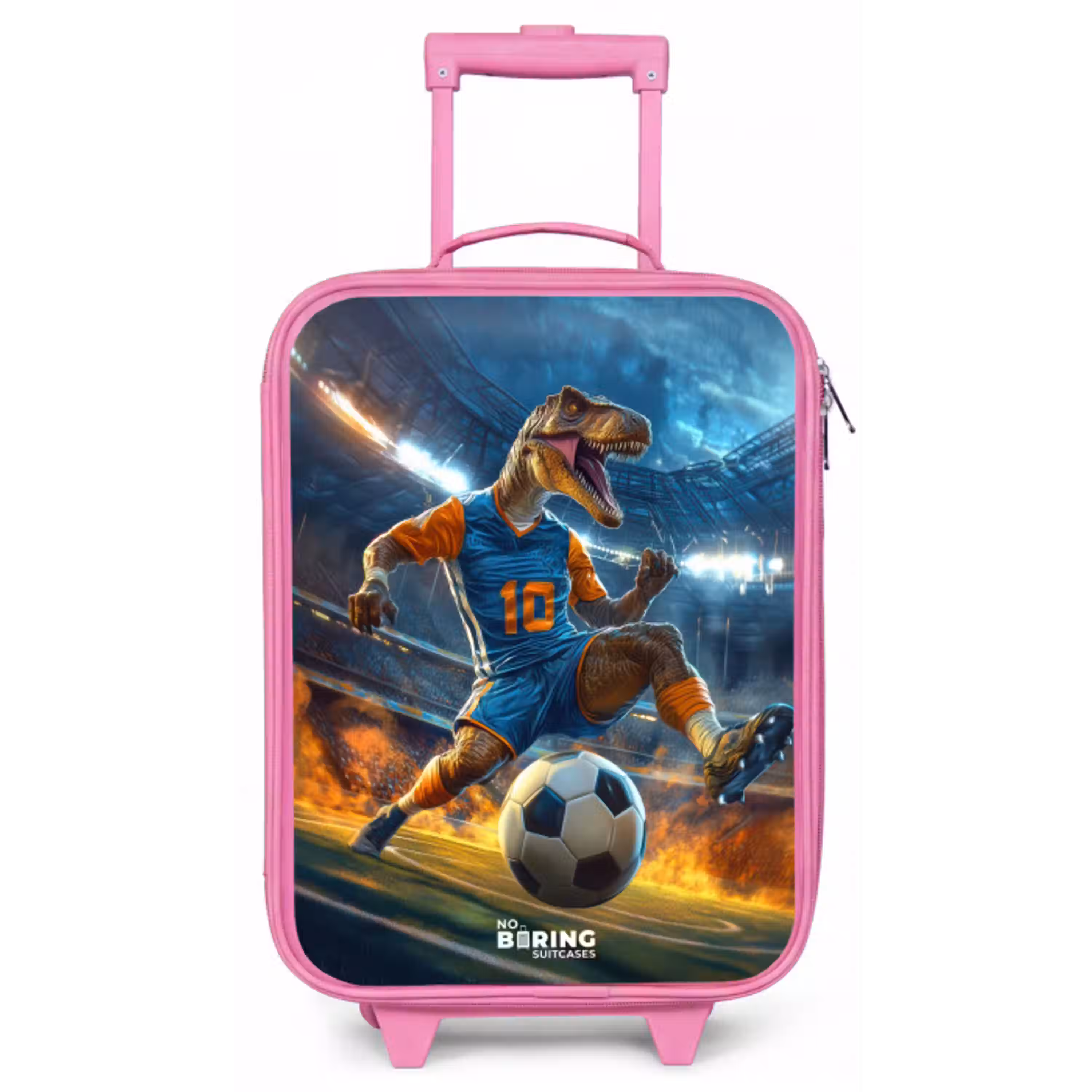 T-Rex als voetballer in vol stadion Kinderkoffer - Roze klein -zz3dotto
