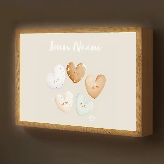 Gezichtjes - Hartjes - Pasteltinten - Sterretjes Light Box met batterij (Wandlamp kind) middel -z3d_website
